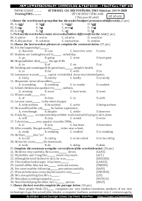 Đề thi khảo sát chất lượng các đội tuyển học sinh giỏi môn Tiếng Anh Lớp 6 - Mã đề 618 - Năm học 2019-2020 - Đỗ Bình